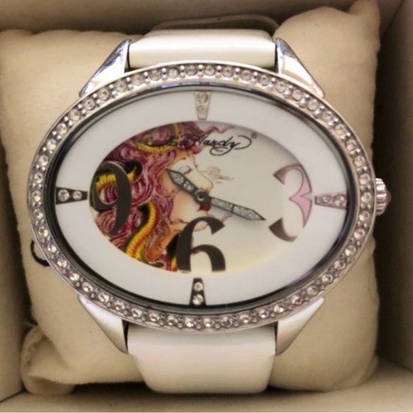 Ed Hardy Showgirl~ Silhouette Lady White 5 ATM Water Resistant 316L Analog Watch - Picture 2 of 7